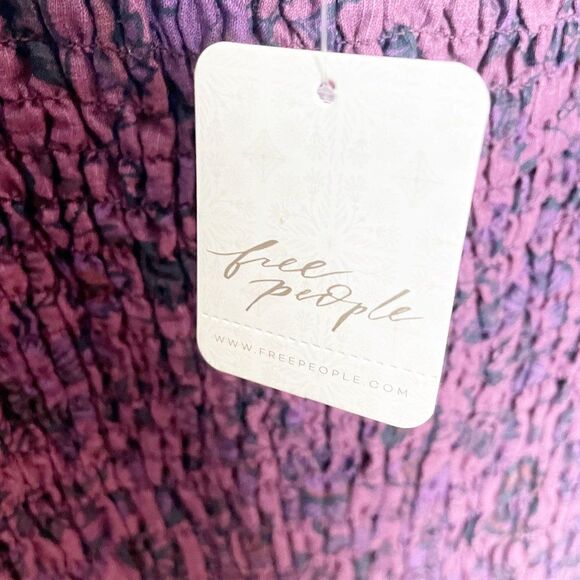 Free People Smock It To Me Mini Dress Puff Sleeve Plum Floral Size XS NEW - Picture 7 of 9